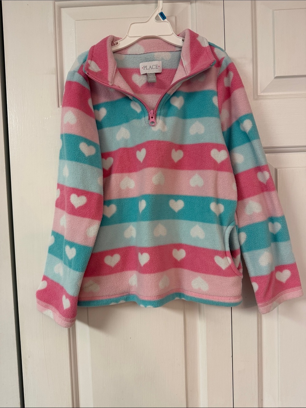 The Children's Place Pink & Aqua Heart Stripe Fleece Pullover